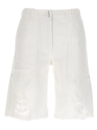Givenchy Destroyed Denim Bermuda Shorts In White