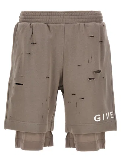 Givenchy Destroyed Effect Bermuda Shorts In Gray