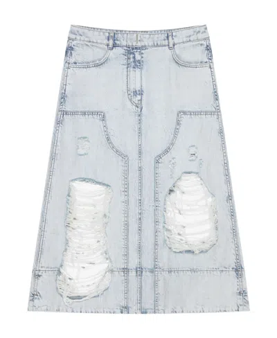 Givenchy Destroyed-effect Midi Denim Skirt In Blue