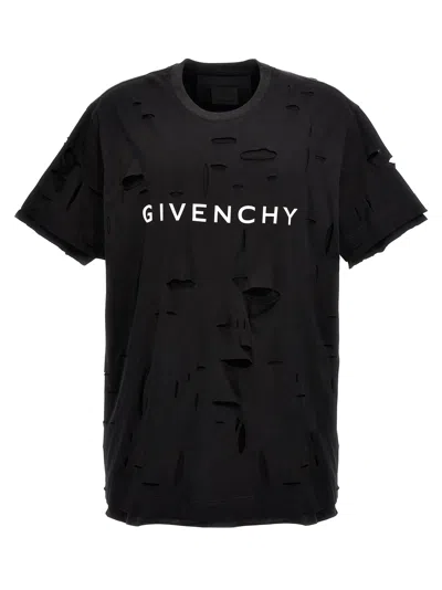 Givenchy Logo-print Distressed Cotton-jersey T-shirt In Black