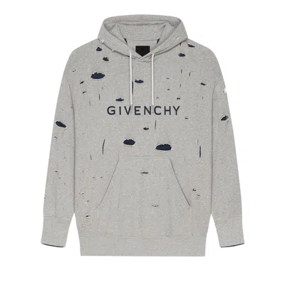 Pre-owned Givenchy Destroyed Fleece Oversized Hoodie 'grey/blue' | Men's Size L In Gray
