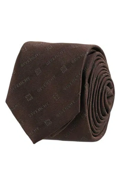 Givenchy Diagonal Logo Jacquard Silk Tie In Brown