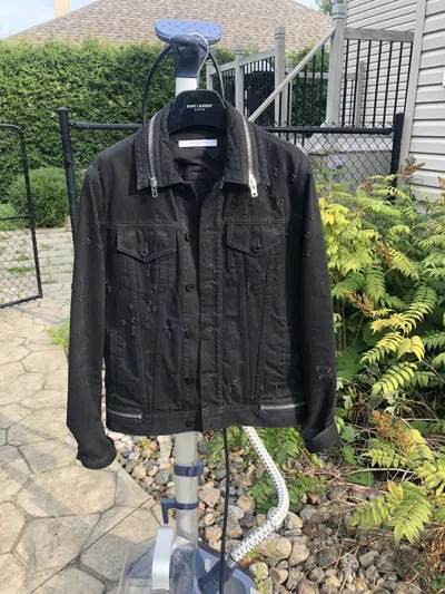 Pre-owned Givenchy Distressed Black Denim Zipper Jacket