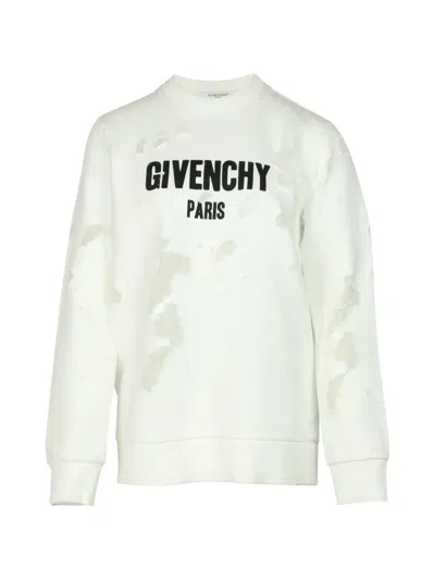 Pre-owned Givenchy Distressed Chest-logo Sweatshirt In White