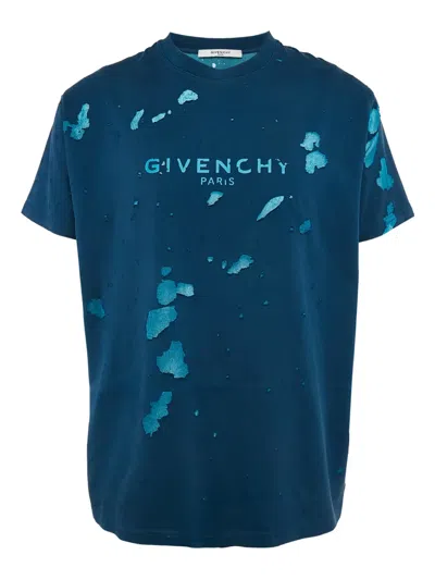 Pre-owned Givenchy Distressed Cotton T-shirt In Blue