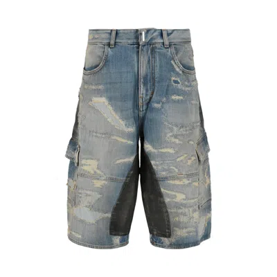 Pre-owned Givenchy Distressed Denim Cargo Shorts 'medium Blue' | Men's Size 30