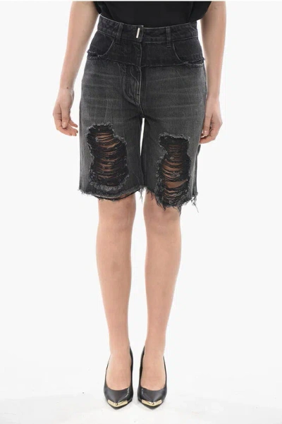 Givenchy Distressed Denim Shorts With Belt Loops In Black