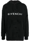 Givenchy Distressed Logo Printed Drawstring Hoodie In Black