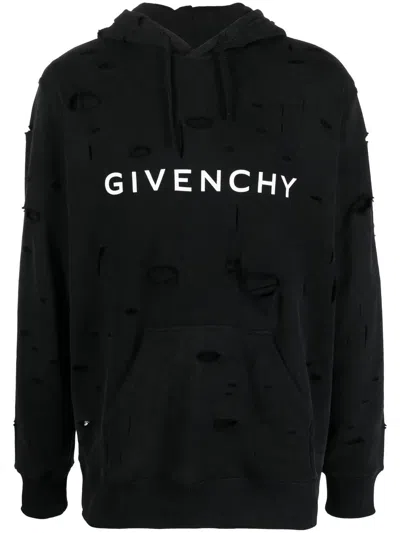GIVENCHY DISTRESSED-EFFECT DRAWSTRING HOODIE