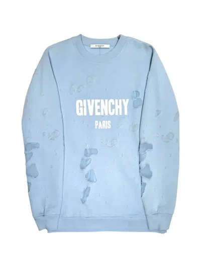 Givenchy Distressed Logo Crew-neck Sweatshirt In Blue