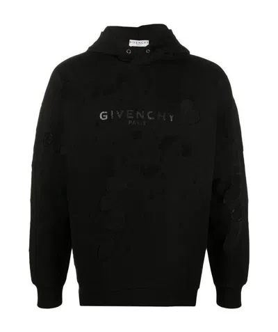 Givenchy Distressed Logo Hoodie In Black