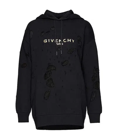 Givenchy Distressed Logo-print Cotton Hoodie In Black