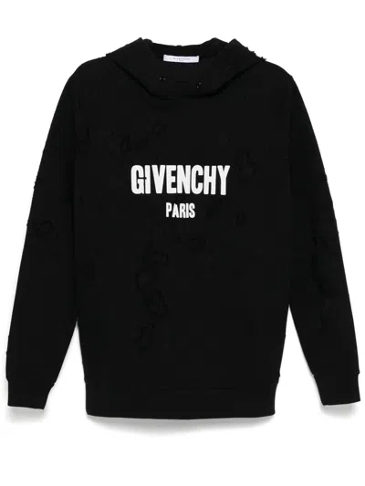 Givenchy Distressed Logo-print Hoodies In Black