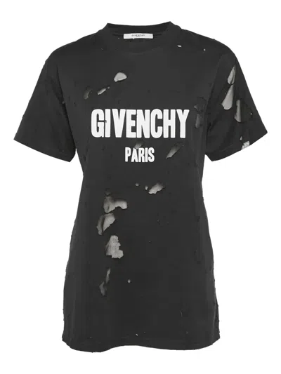 Pre-owned Givenchy Distressed Logo-print T-shirt