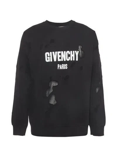 Pre-owned Givenchy Distressed Logo Sweatshirt In Black