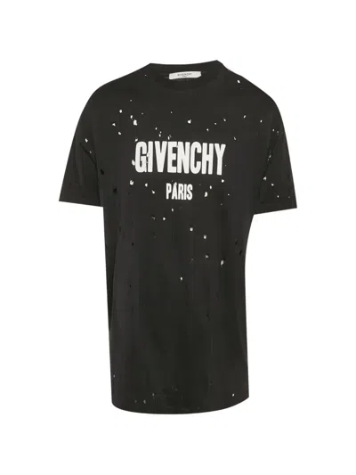 Pre-owned Givenchy Distressed Logo-print T-shirt In Black