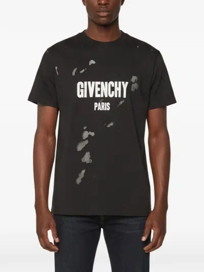 Pre-owned Givenchy Distressed Logo-print T-shirt In Black