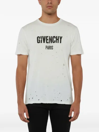 Pre-owned Givenchy Distressed Logo-print T-shirt In Neutral