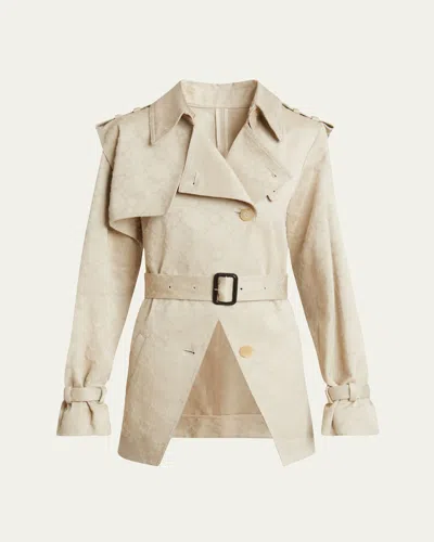 Givenchy Distressed Monogram Belted Cutaway Trench Jacket In Light Beige