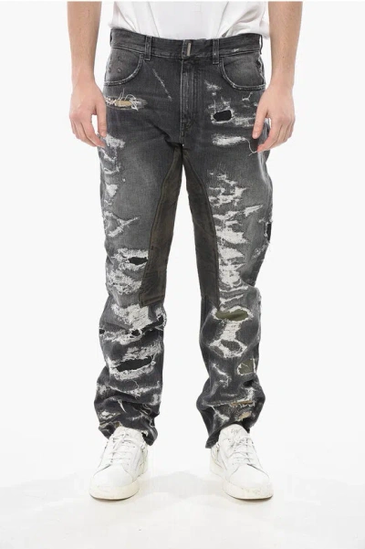Givenchy Distressed Regular Fit Jeans With Patches 20cm In Black