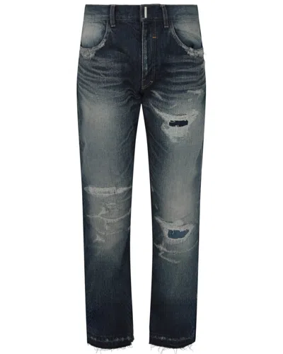 Givenchy Distressed Straight Fit 5 Pocket Jean In Blue