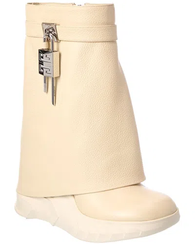 Givenchy Dnu Inv  Shark Lock Leather Bootie In White