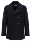 Givenchy Blue Coat With Wide Lapels And Logoed Buttons In Wool Man In Multi