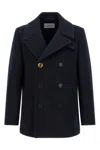 Givenchy Blue Coat With Wide Lapels And Logoed Buttons In Wool Man In Multi