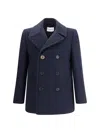 Givenchy Blue Coat With Wide Lapels And Logoed Buttons In Wool Man In Blue