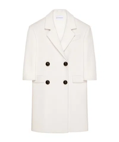 Givenchy Double Breasted Coat In Wool In White