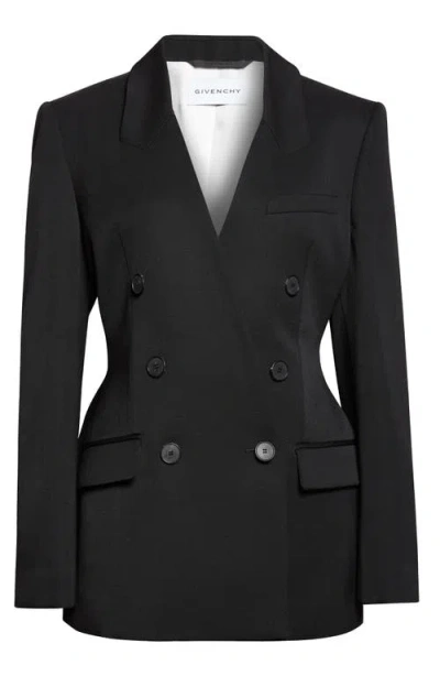 Givenchy Double Breasted Integrated Collar Wool Jacket In Black