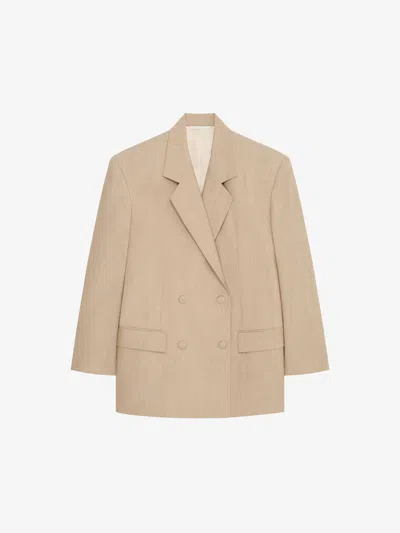 Givenchy Womens Beige Double-breasted Notched-lapel Wool Blazer