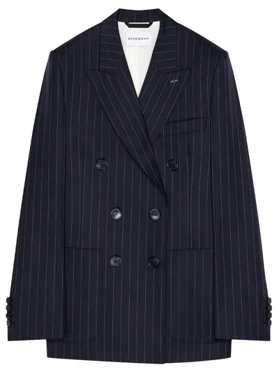 Givenchy Double Breasted Jacket With Pockets In Blue