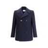 Givenchy Blue Coat With Wide Lapels And Logoed Buttons In Wool Man In Blue