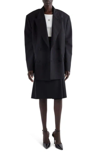 Givenchy Double Breasted Oversize Wool & Mohair Blazer In Black