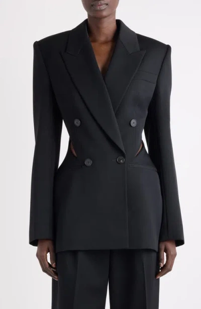 Givenchy Double Breasted Slashed Wool Blazer In Black