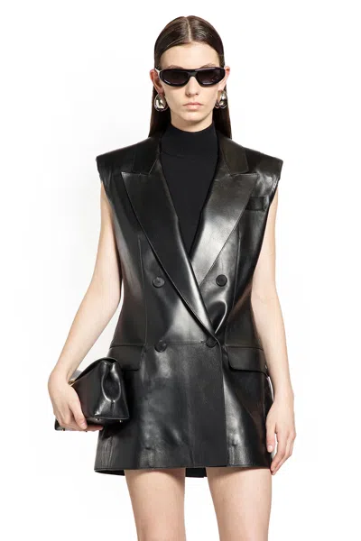 Givenchy Double-breasted Sleeveless Leather Blazer In Black