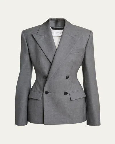 Givenchy Double Breasted Slim Fit Wool Blazer In Gray