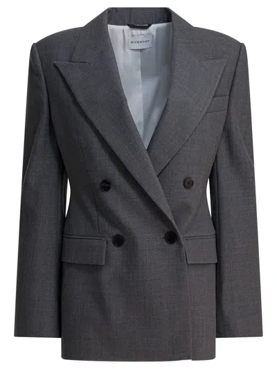 GIVENCHY DOUBLE-BREASTED WOOL BLAZER JACKETS GREY