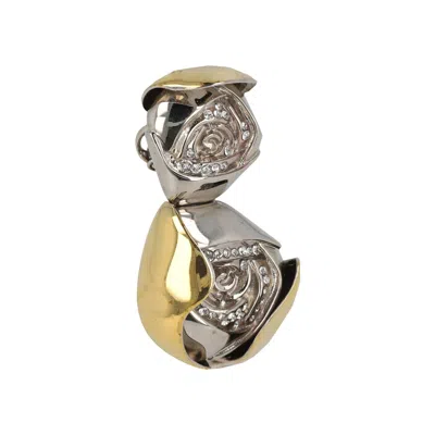 Pre-owned Givenchy Double Flower Clip Earring In Metal With Crystals 'gold/silver' | Women's Size Onesize