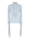 Givenchy Silk Blouse With Bow Detail And High Neck In Blue