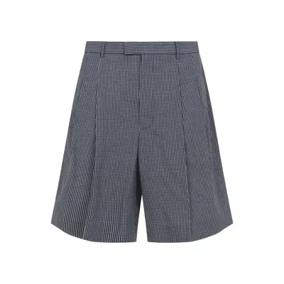 Givenchy Double Pleat Checked Bermuda Shorts In Cotton In Blu