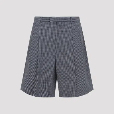 Givenchy Double Pleat Checked Bermuda Shorts In Cotton In Blue