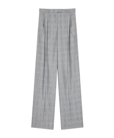 Givenchy Double Pleat Checked Pants In Wool In Gray/black