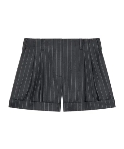 Givenchy Double Pleat Striped Shorts In Wool In Gray Mixture