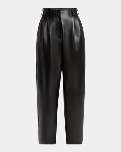 Givenchy Double Pleated Leather Barrel-leg Trousers In Black