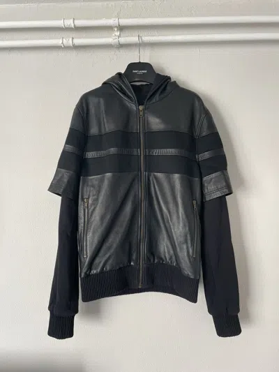 Pre-owned Givenchy Double Sleeves Leather Stripe Cotton Bomber Jacket In Black