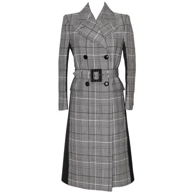 Pre-owned Givenchy Double-breasted Black And White Prince Of Wales Wool Coat