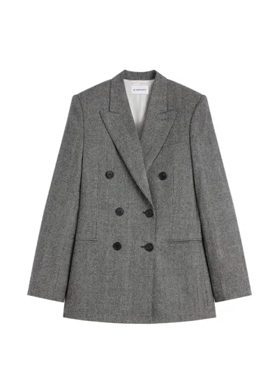 Givenchy Double-breasted Checked Jacket In Flannel In Gray