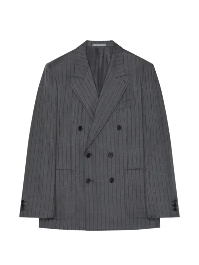 Givenchy Double-breasted Fitted Striped Jacket In Wool In Grey